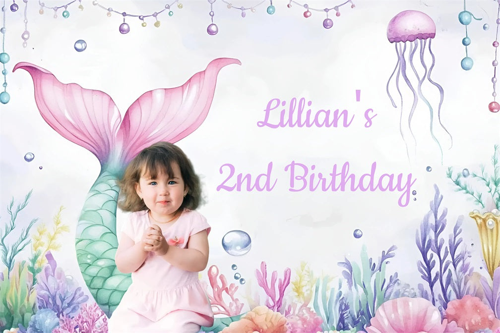 Personalized Backdrop For Birthday Fantasy Mermaid Tail Backdrop GQ4-235