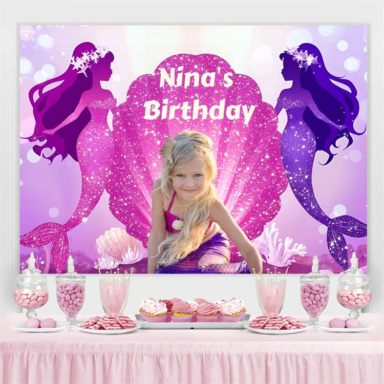Personalised Birthday Backdrop Sparkly Mermaid Shell Backdrop GQ4-236