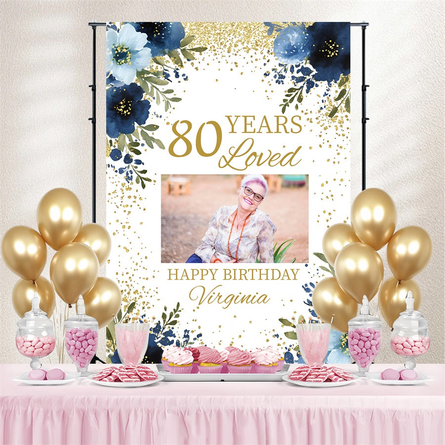 Personalised Backdrop Birthday Floral 80th Loved Backdrop GQ4-239