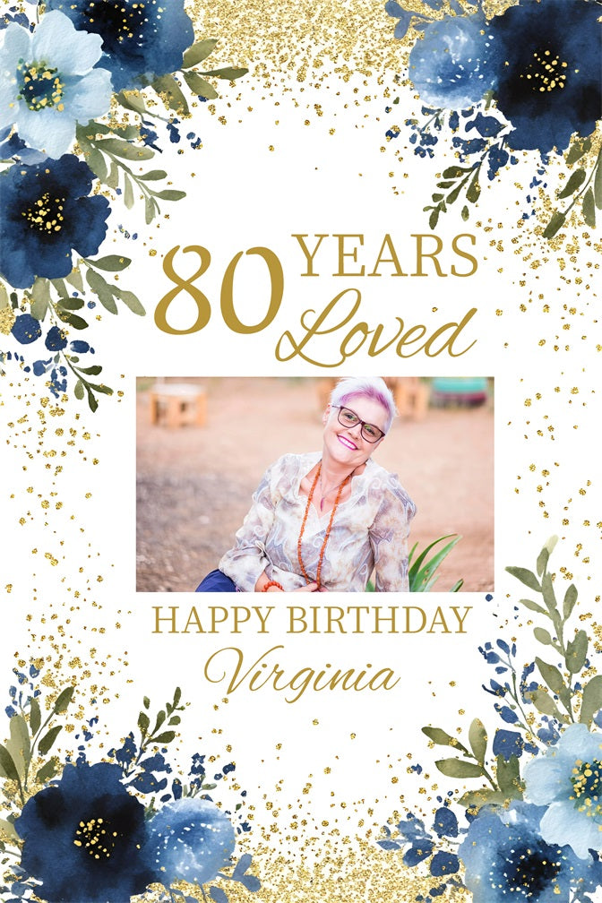 Personalised Backdrop Birthday Floral 80th Loved Backdrop GQ4-239