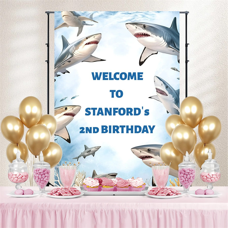 Customize Backdrop For Birthday Underwater Shark Party Backdrop GQ4-242