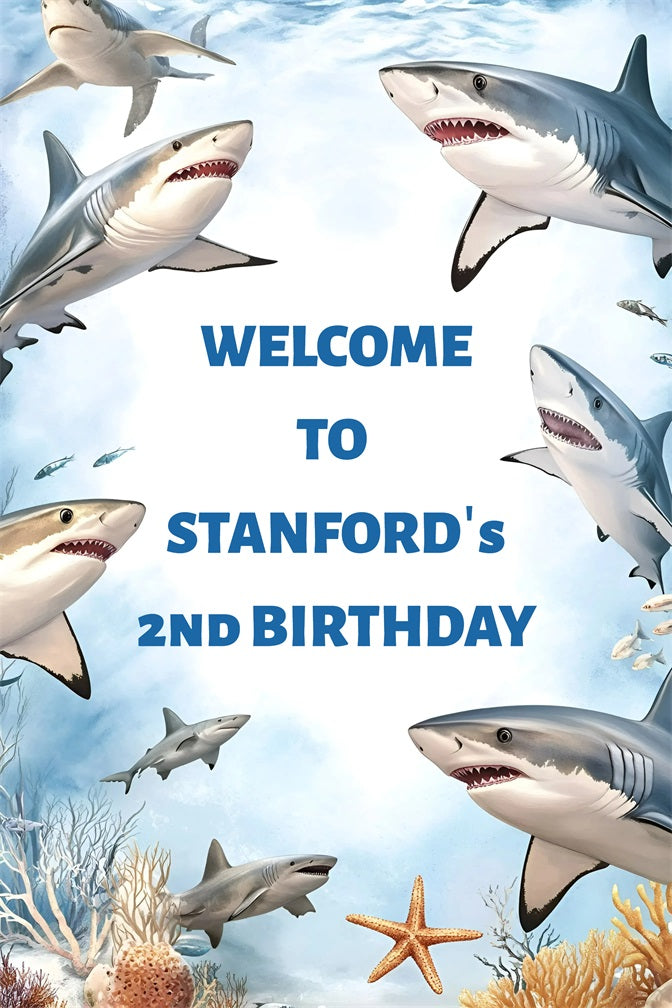 Customize Backdrop For Birthday Underwater Shark Party Backdrop GQ4-242