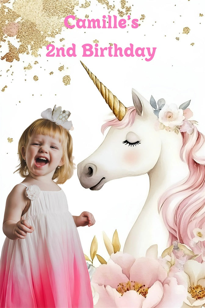 Birthday Backdrop Custom Pink Unicorn Fantasy Backdrop GQ4-246