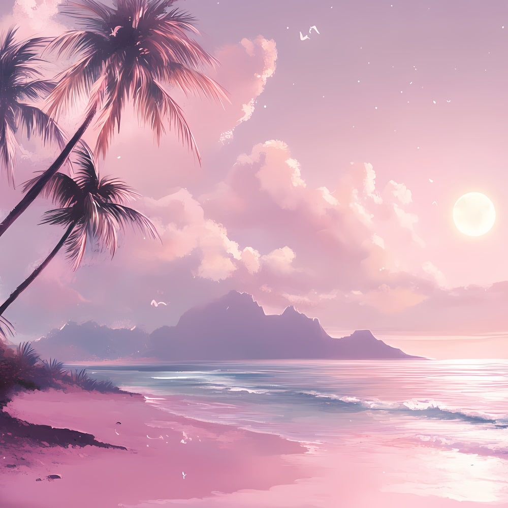 Summer Backdrops Pink Twilight Moon Beach Backdrop GQ4-249