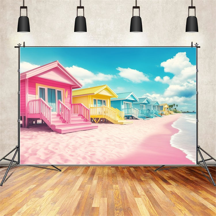 Beach Backdrop Photography Colorful Summer Cabins Backdrop GQ4-254