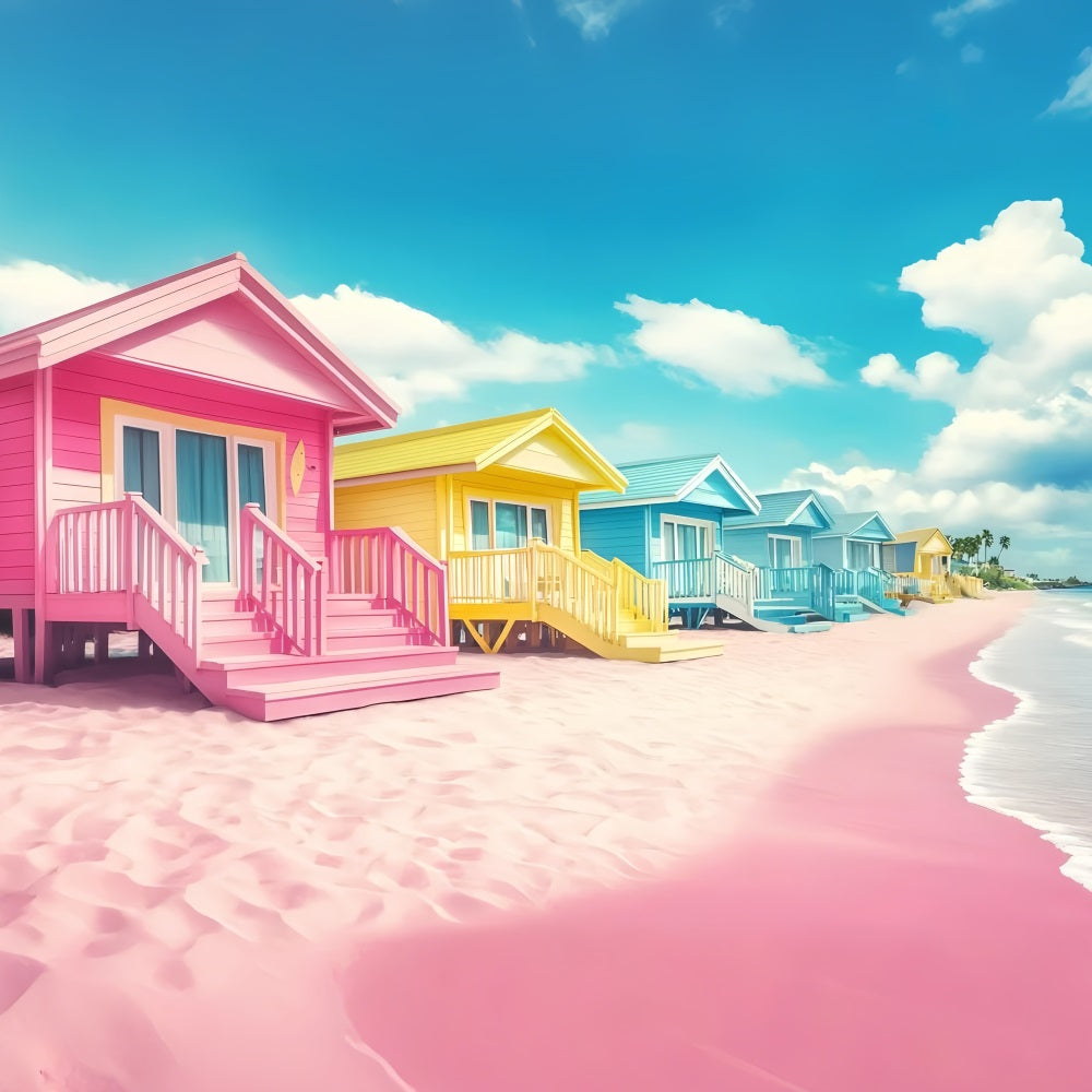 Beach Backdrop Photography Colorful Summer Cabins Backdrop GQ4-254