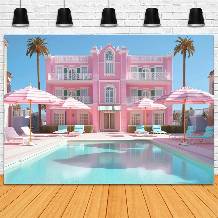 Tropical Beach Backdrop Poolside Pink Resort Summer Backdrop GQ4-256