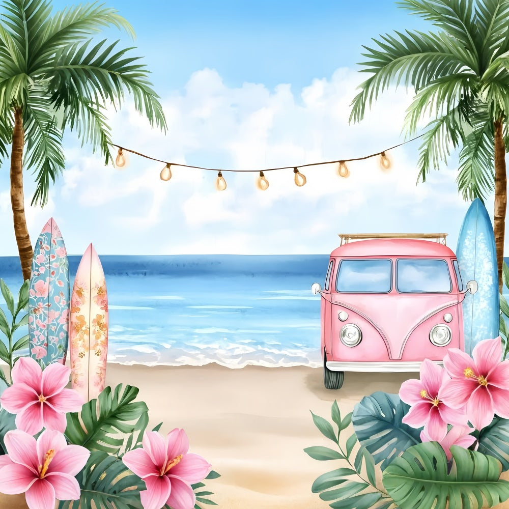 Summer Backdrop Beach Floral Surf Truck Backdrop GQ4-258