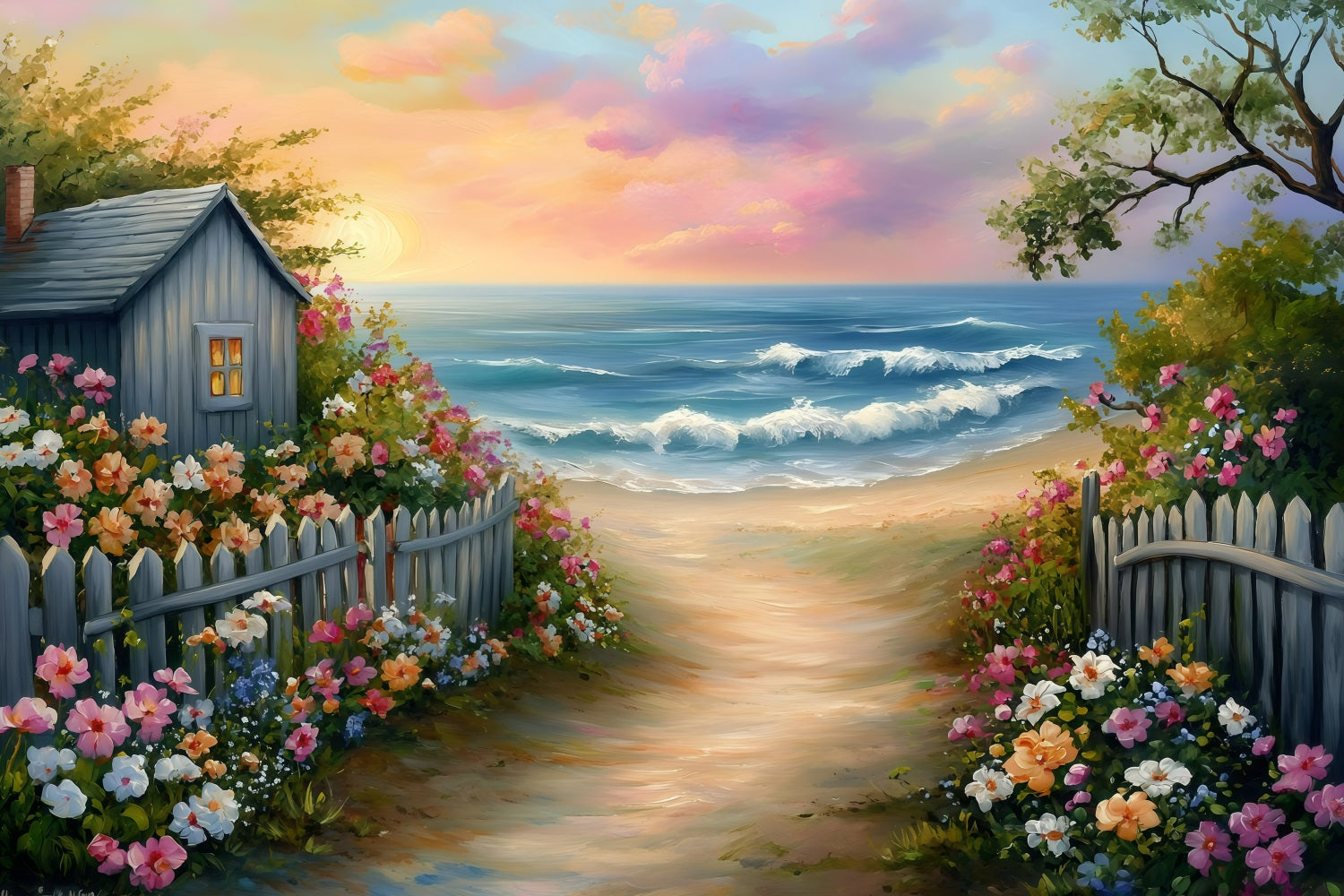 Summer Backdrops Flower Garden Path Beach Backdrop GQ4-259