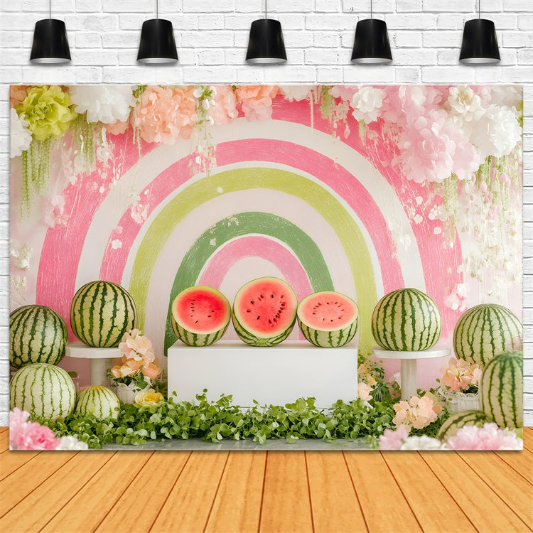 Watermelon Photo Backdrop Summer Rainbow Floral Backdrop GQ4-260