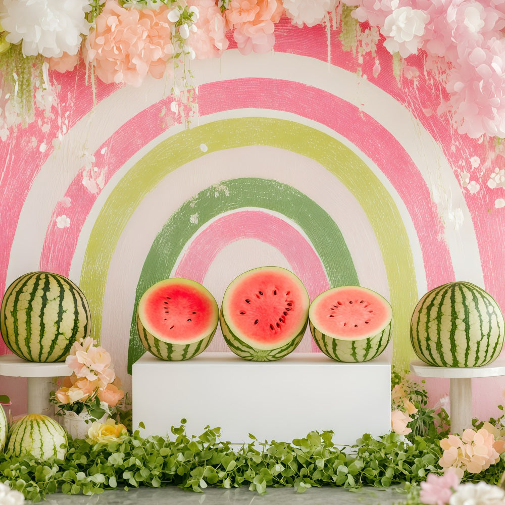 Watermelon Photo Backdrop Summer Rainbow Floral Backdrop GQ4-260