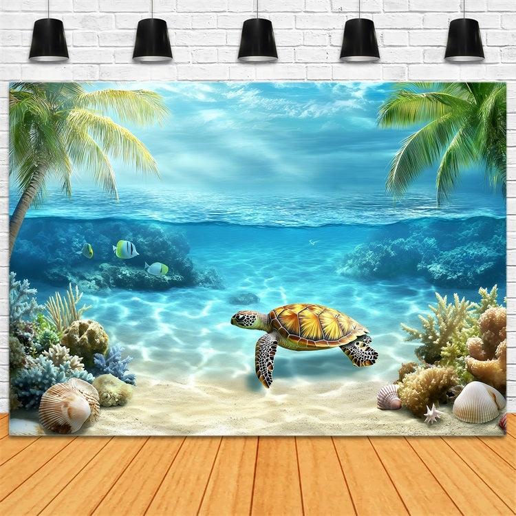 Tropical Backdrop Underwater Turtle Summer Backdrop GQ4-264