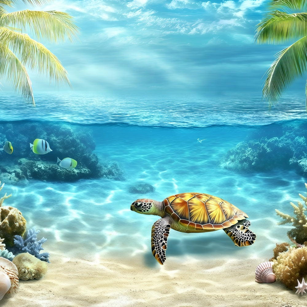 Tropical Backdrop Underwater Turtle Summer Backdrop GQ4-264