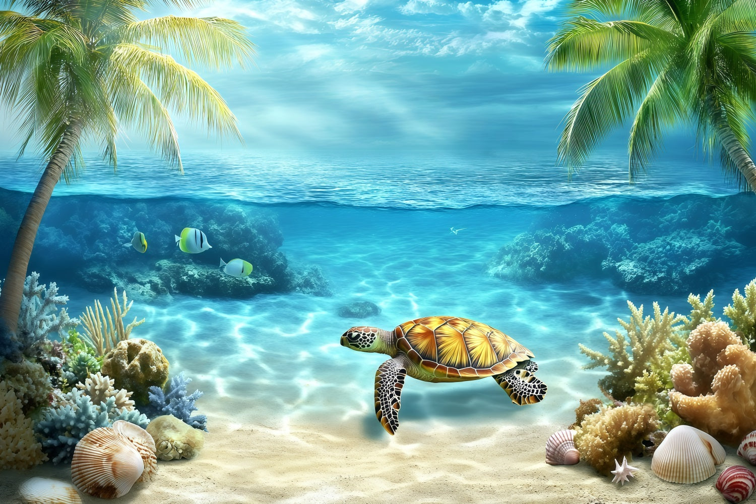 Tropical Backdrop Underwater Turtle Summer Backdrop GQ4-264