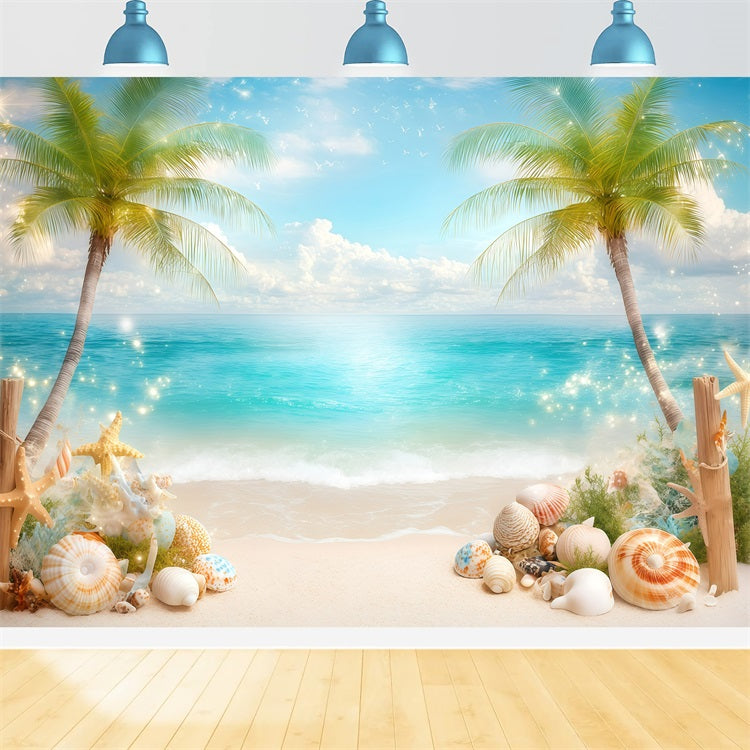 Beach Photography Backdrop Summer Shells Palms Backdrop GQ4-271