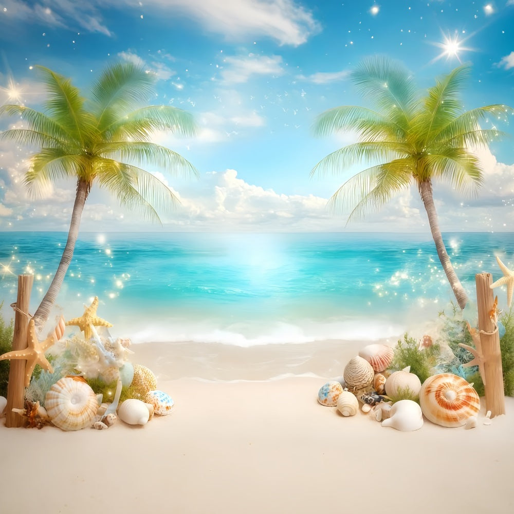 Beach Photography Backdrop Summer Shells Palms Backdrop GQ4-271