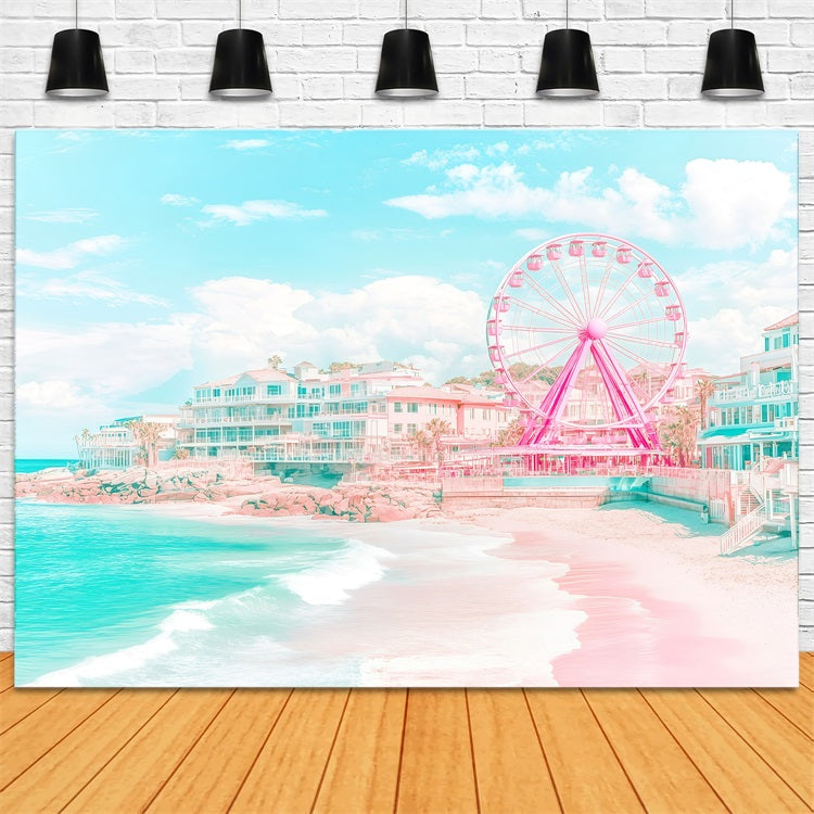Beach Theme Backdrop Summer Coastal Town Ferris Backdrop GQ4-272