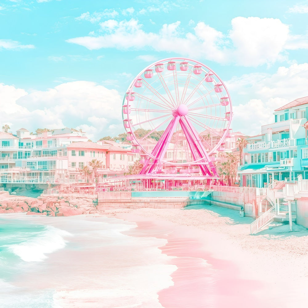 Beach Theme Backdrop Summer Coastal Town Ferris Backdrop GQ4-272