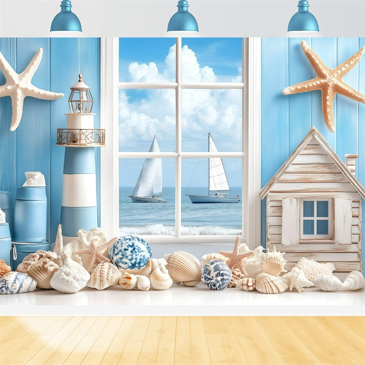 Backdrop Beach Coastal Window Sailboat Summer Backdrop GQ4-279