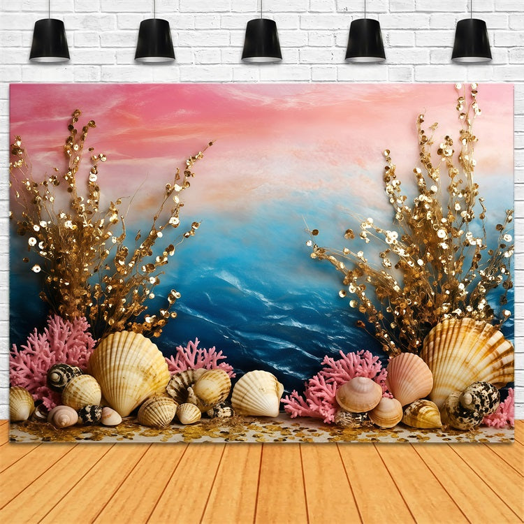 Summer Photo Backdrop Seashell Coral Ocean Backdrop GQ4-284