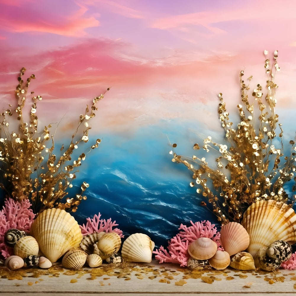 Summer Photo Backdrop Seashell Coral Ocean Backdrop GQ4-284