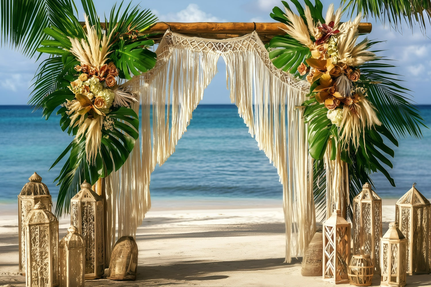 Beach Wedding Backdrop Seaside Bohemian Summer Backdrop GQ4-286