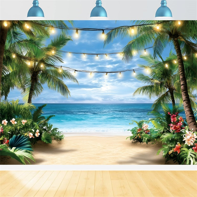 Tropical Beach Backdrop String Lights Summer Backdrop GQ4-287
