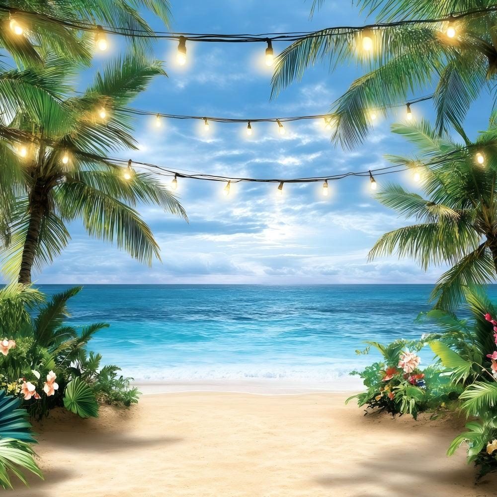 Tropical Beach Backdrop String Lights Summer Backdrop GQ4-287