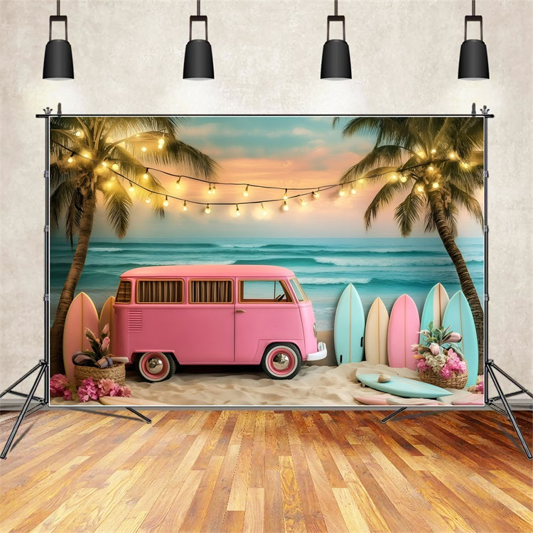 Tropical Photo Backdrop Beach Van Summer Surfing Backdrop GQ4-290