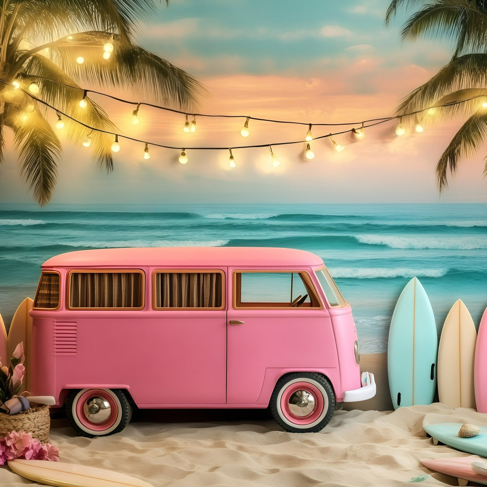 Tropical Photo Backdrop Beach Van Summer Surfing Backdrop GQ4-290