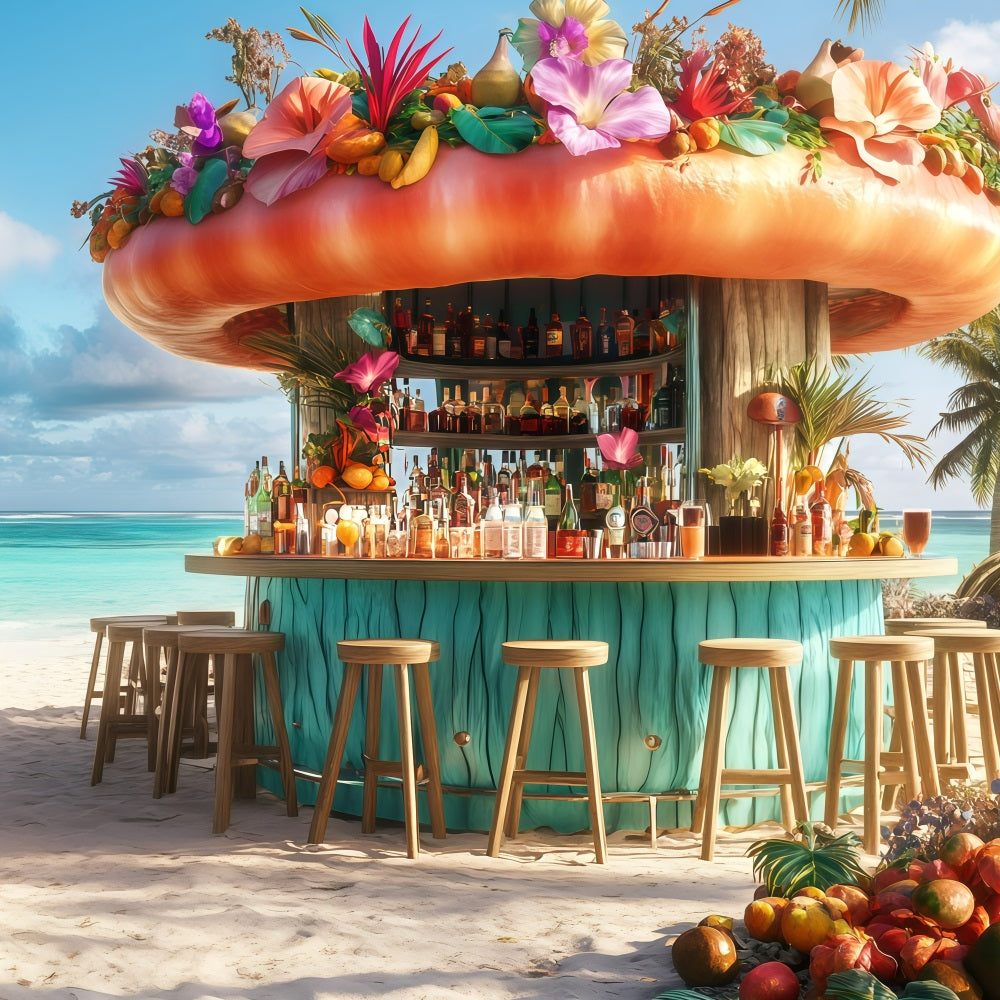 Beach Scene Backdrop Summer Cocktail Bar Paradise Backdrop GQ4-293