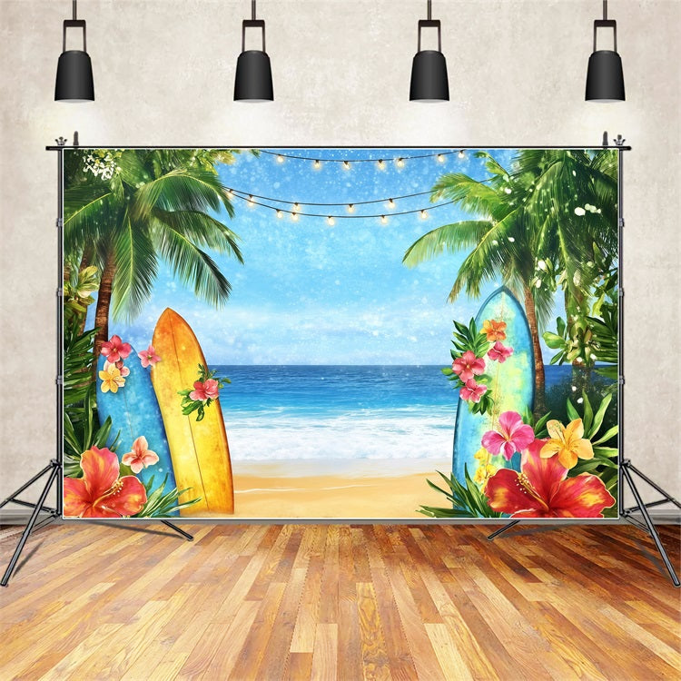 Summer Backdrops Surfboard Beach Floral Lights Backdrop GQ4-294