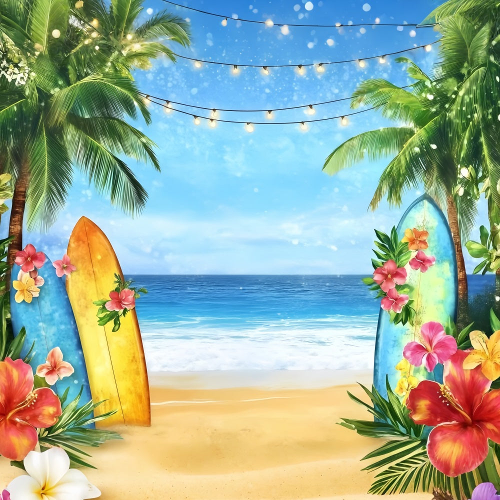 Summer Backdrops Surfboard Beach Floral Lights Backdrop GQ4-294