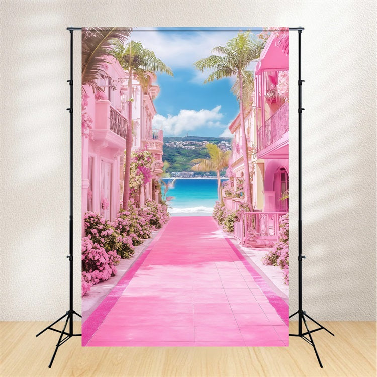 Beach Photography Backdrop Summer Pink Resort Path Backdrop GQ4-297