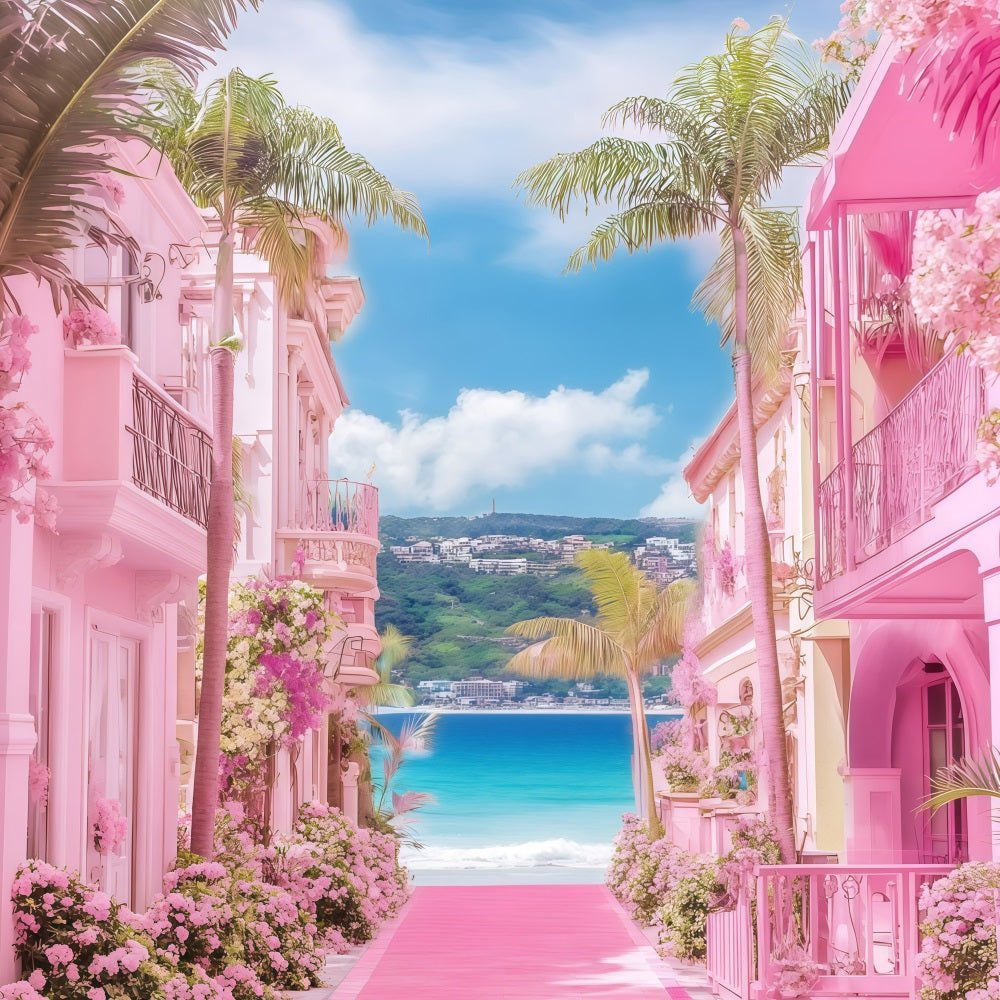 Beach Photography Backdrop Summer Pink Resort Path Backdrop GQ4-297