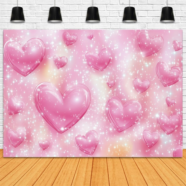 Old School Photo Backdrop Sparkling Pink Hearts Vintage Backdrops GQ4-298