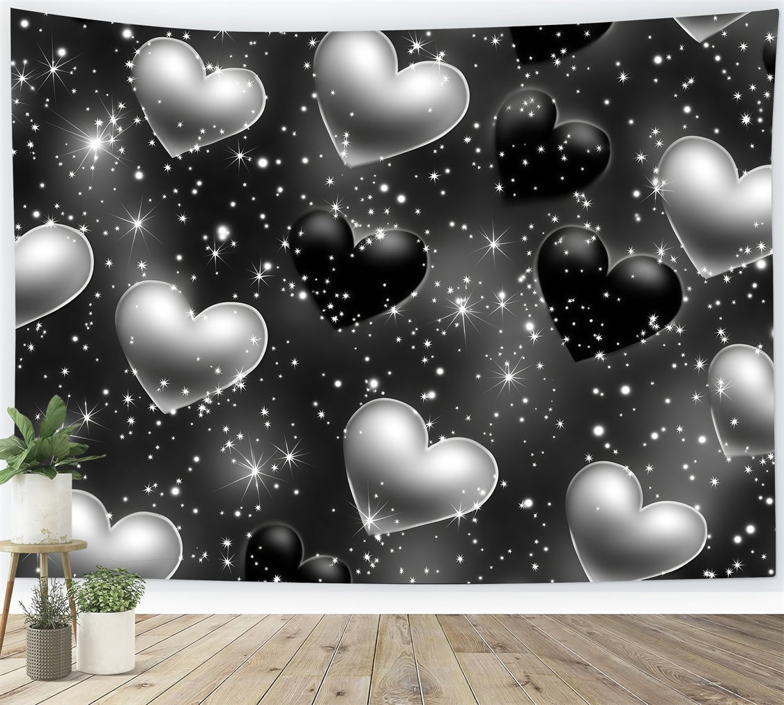 Old School Backdrop Midnight Glow Silver Heart Vintage Backdrop GQ4-299