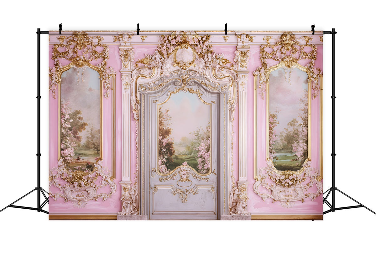 Vintage Wall Backdrop Floral Pink Gold Wall Vintage Photo Backdrop GQ4-303