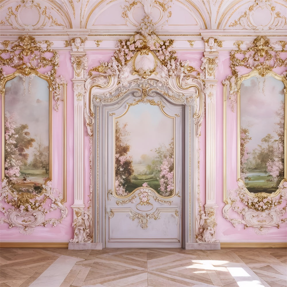 Vintage Wall Backdrop Floral Pink Gold Wall Vintage Photo Backdrop GQ4-303