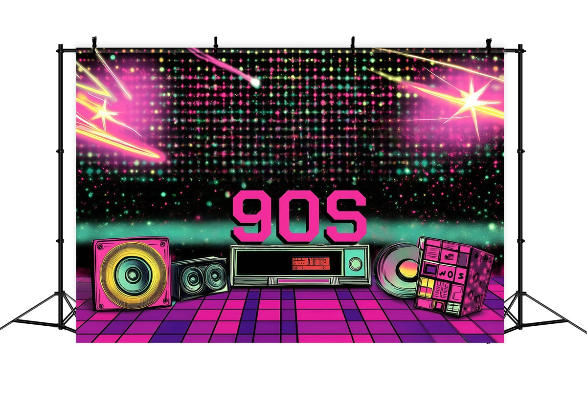 90s Photo Backdrop Retro Disco Party Lights Vintage Backdrop GQ4-308