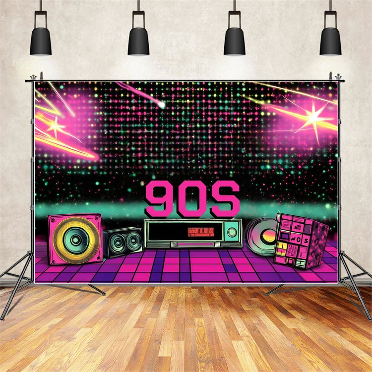 90s Photo Backdrop Retro Disco Party Lights Vintage Backdrop GQ4-308