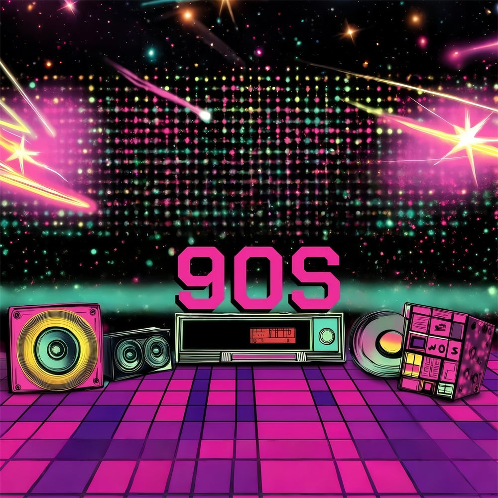 90s Photo Backdrop Retro Disco Party Lights Vintage Backdrop GQ4-308