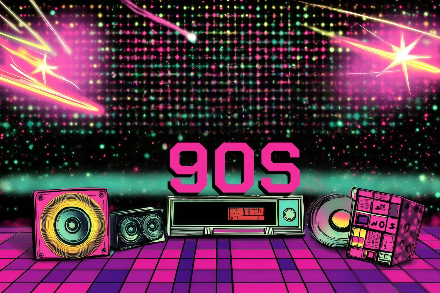 90s Photo Backdrop Retro Disco Party Lights Vintage Backdrop GQ4-308