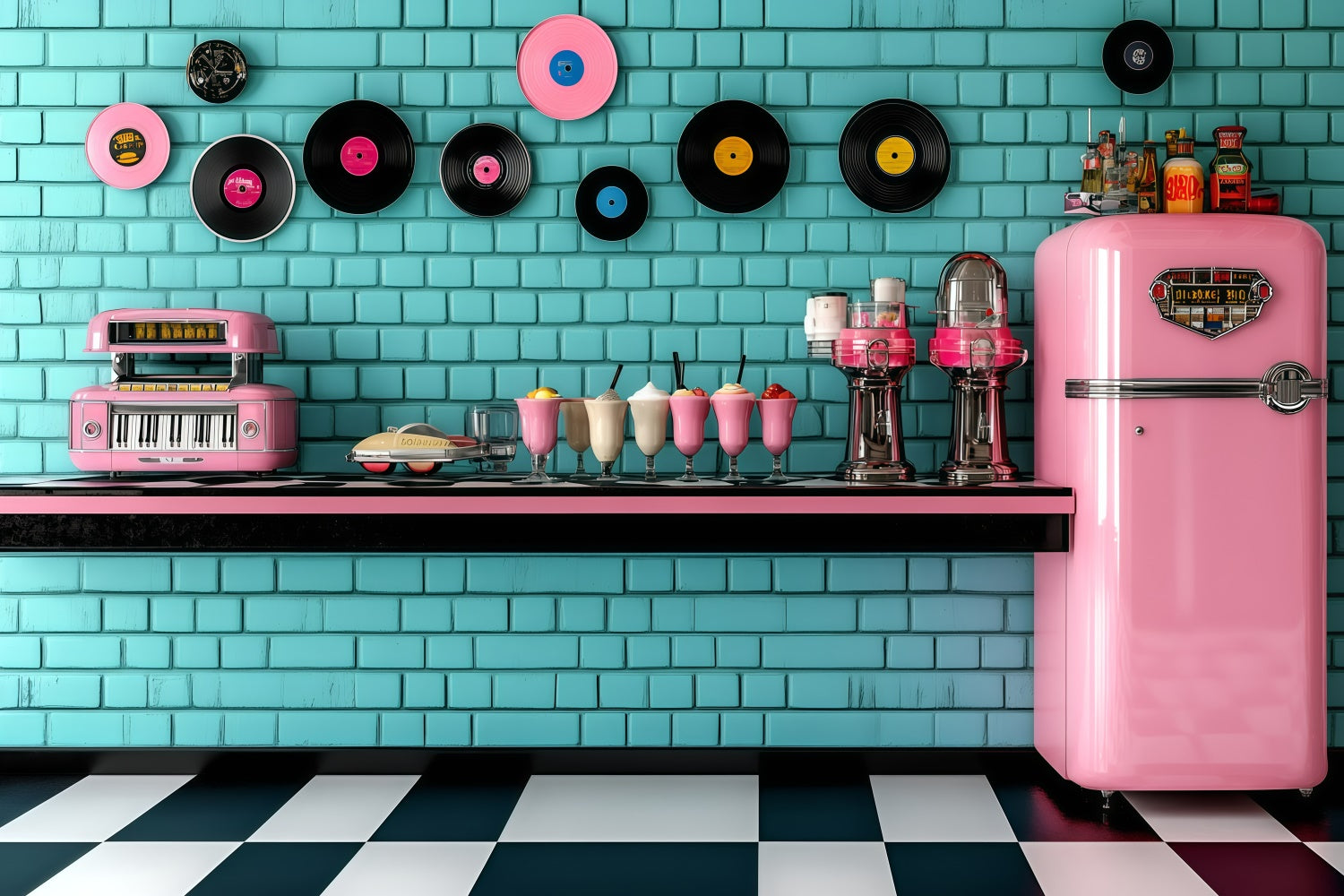 Vintage Photography Backdrops Ice Cream Parlor Wall Backdrop GQ4-310