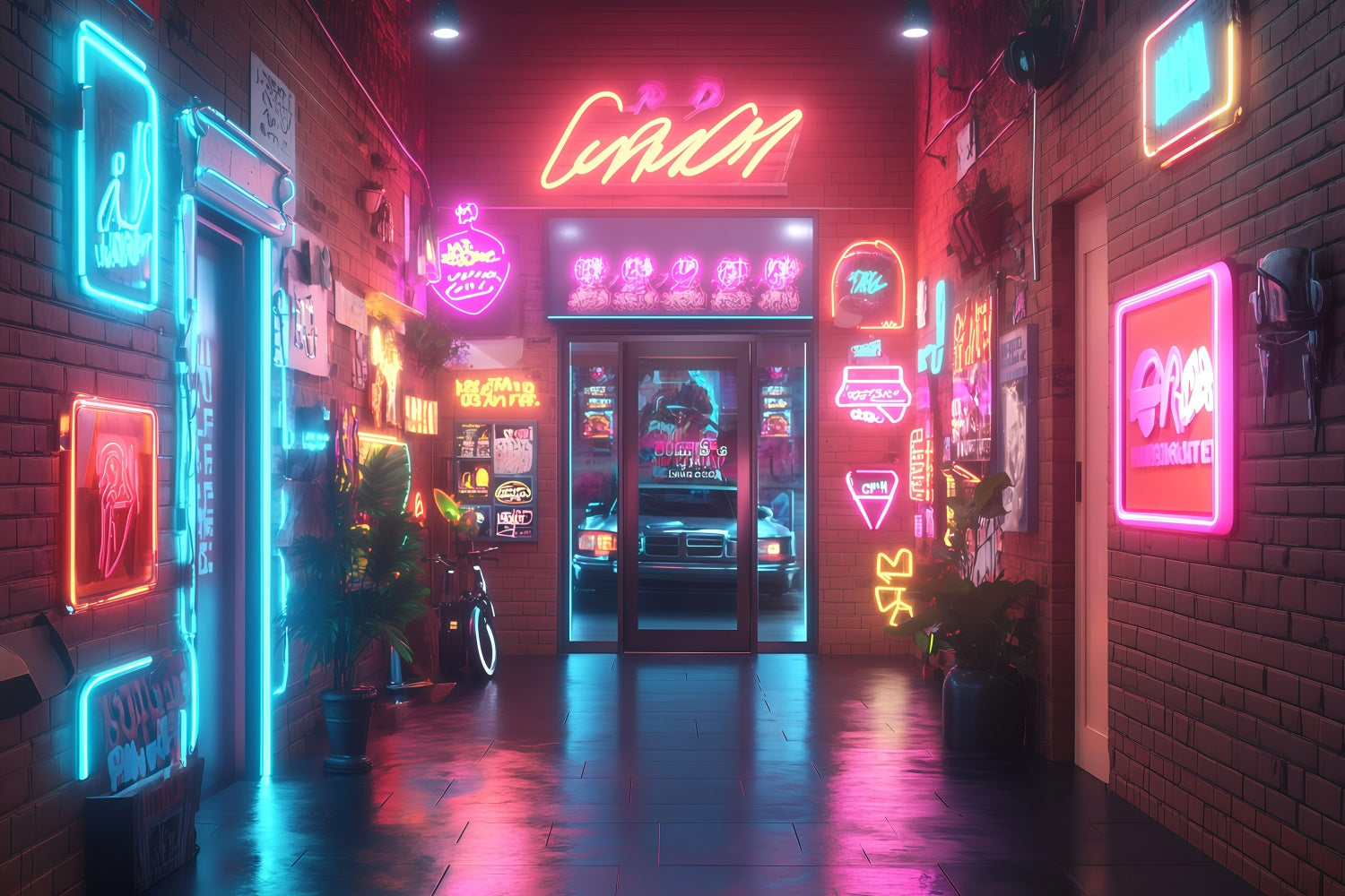 Vintage Backdrop For Photoshoot Urban Neon Dream Street Backdrop GQ4-311