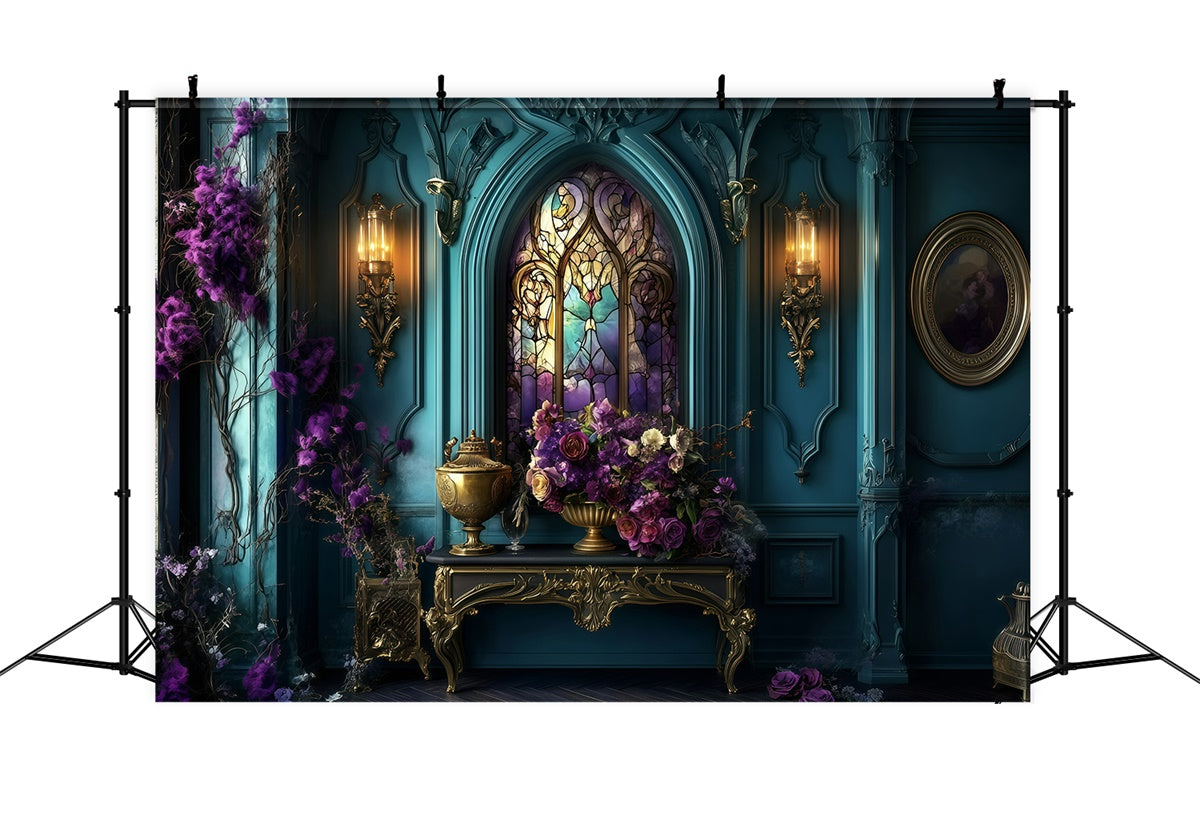 Antique Photo Backdrop Royal Stained Glass Floral Vintage Backdrop GQ4-314