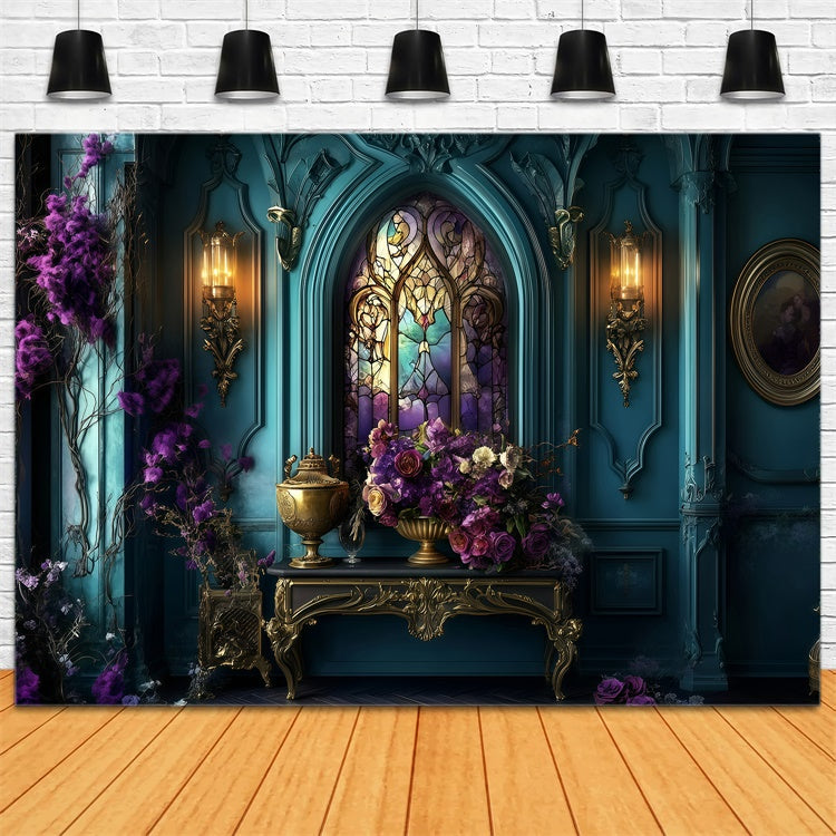 Antique Photo Backdrop Royal Stained Glass Floral Vintage Backdrop GQ4-314