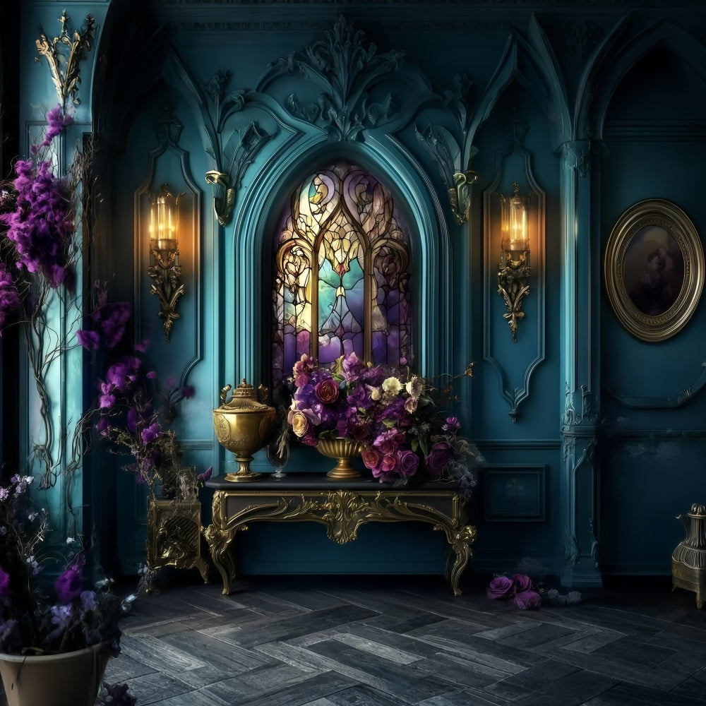 Antique Photo Backdrop Royal Stained Glass Floral Vintage Backdrop GQ4-314