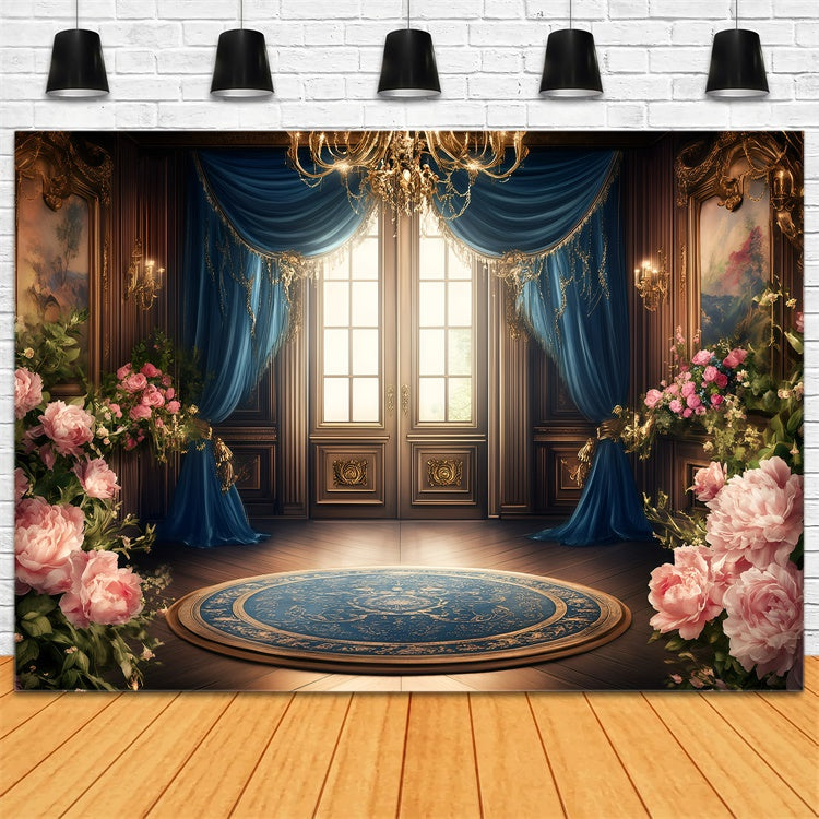 Victorian Photography Backdrop Golden Frame Rose Hall Vintage Backdrop GQ4-318