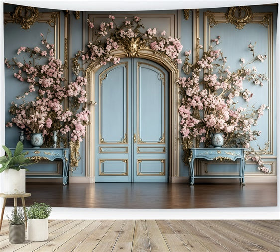 Vintage Wall Backdrop Blue Vintage Floral Door Backdrop GQ4-319